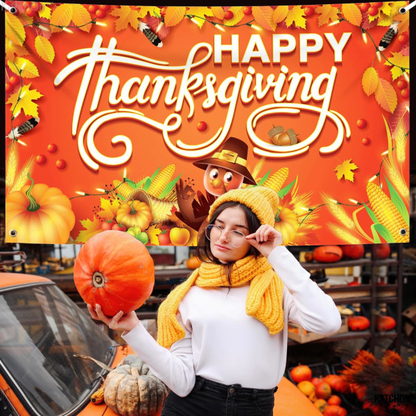 Happy Thanksgiving Banner - XtraLarge, 72x44 Tommer | Happy Thanksgiving Bakgrunn, Thanksgiving Dekorasjoner Banner | Thanksgiving