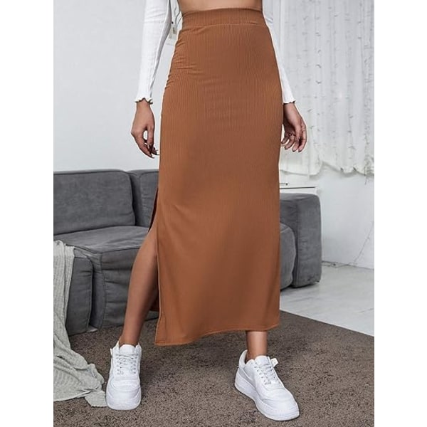 Elastisk midje split lår ribbestrikket lang maxi bodycon blyantskjørt for kvinner