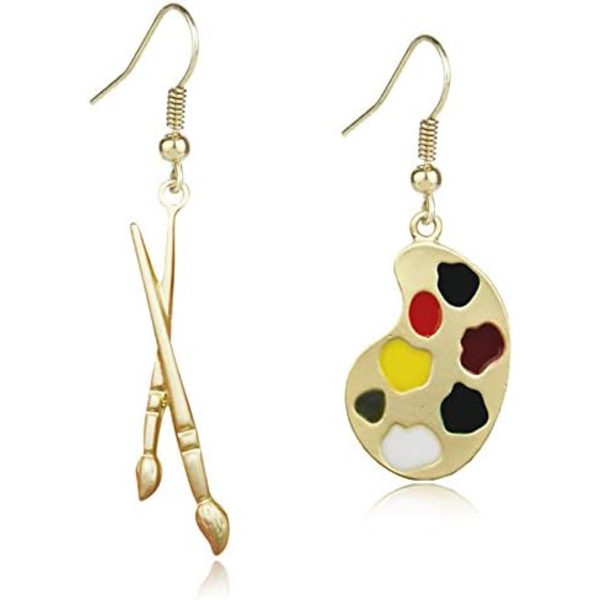 Heyone Charm Chic Artist Matte Guld Palet Maling Pensel Dangle Drop Øreringe til Kvinder Piger Kunstner Kunst Lærer Statement Smykker Gaver