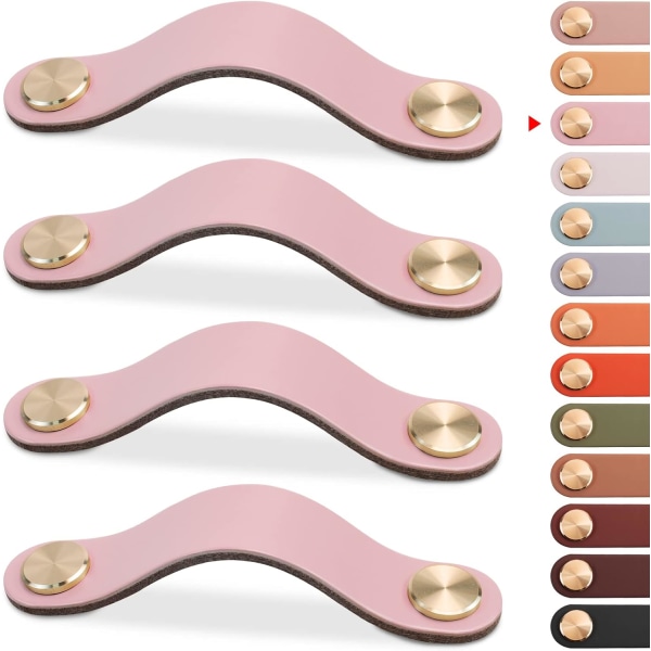 4 st läderhandtag för möbler, skåpdörrknopp läderhandtag lådknopp, vintage möbelhandtag för skåp, byrå, kök (rosa, 128 mm)