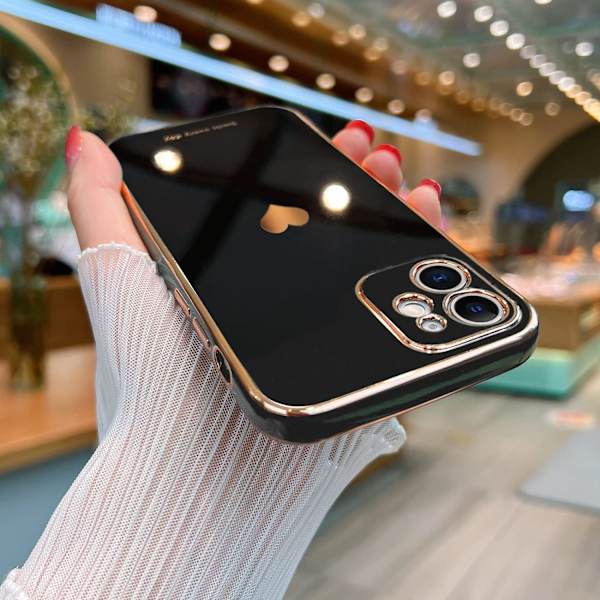 Kompatibel med iPhone 12 Etui til kvinder Pige Sød Kærlighed-Hjerte Luksus Bling Plating Blød Bagside Cover Hævet Fuld iPhone 12, Sort