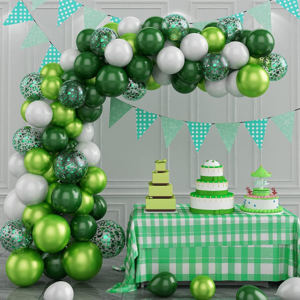 Ballonguirlande buesæt Grøn, 107 STK Grøn hvid ballonbuesæt ballonguirlande, latexballoner med konfettiballoner til fødselsdagsdekoration