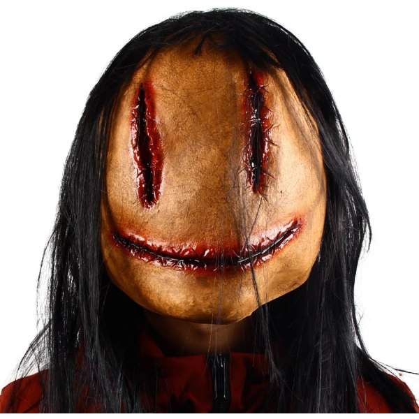 Läskig Halloween-mask med hår, Skräckdjävulsmask Naturliga latexsömmar Spökmask för kvinnor för män för temafest, cosplay, skräckutmaningsspel
