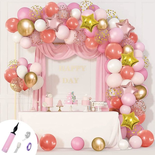 126 stk rosegull og rosa ballongkransbuesett, lateksballonger veggdekor for bryllupsfestbursdag (rosegull)