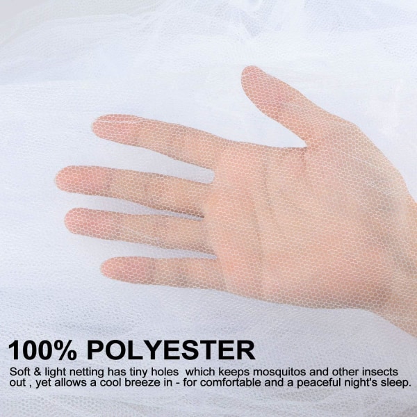 Myggnetting, Stor Polyester Myggnetting Seng Myggnetting for Enkelt- og Dobbeltsenger, Hvit