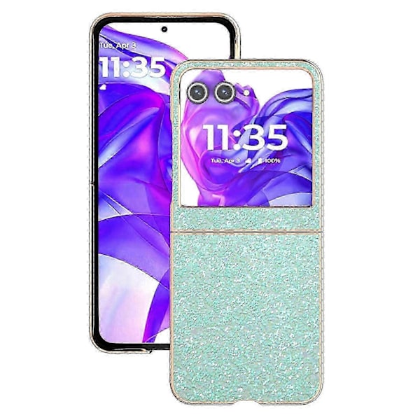 Motorola Razr 50 5g -puhelinkuori, galvanoidulla pinnoitteella, värillinen glitter-muotoilu, PU+TPU-suojakuori Mint Green