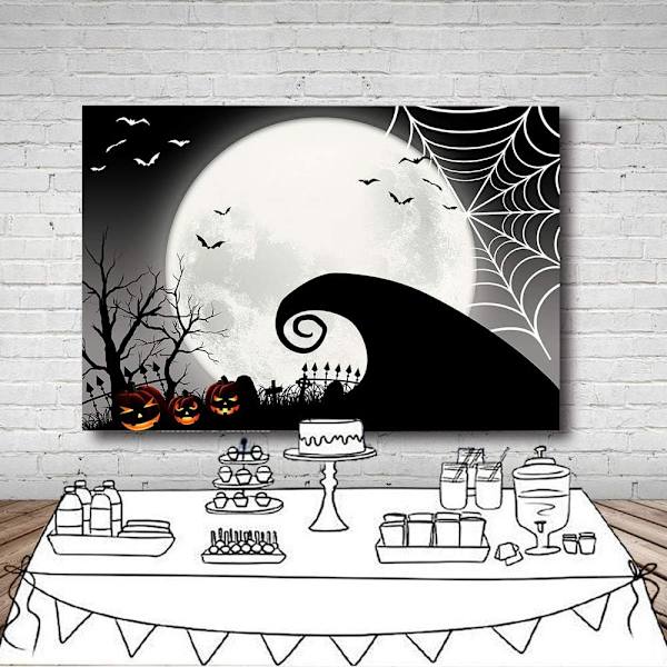 Hallowmas-juhlatarvikkeet Painajainen Ennen Joulua -valokuvaustaustakankaalle vinyyli 7x5ft Lepakot Kurpitsapello Täysi Kuu Hämähäkki