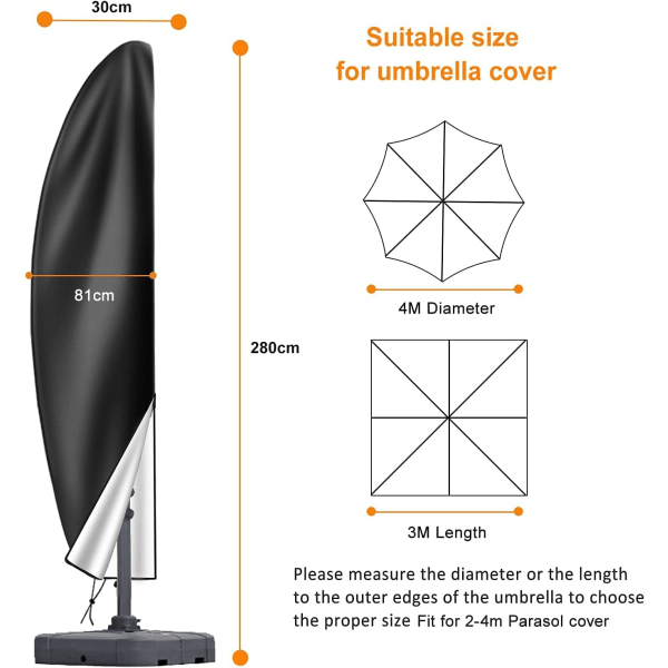 Patio Paraply Betræk, Heavy Duty 210D Oxford Stof Offset Paraply Betræk Vandtæt og Rivfast med Lynlås