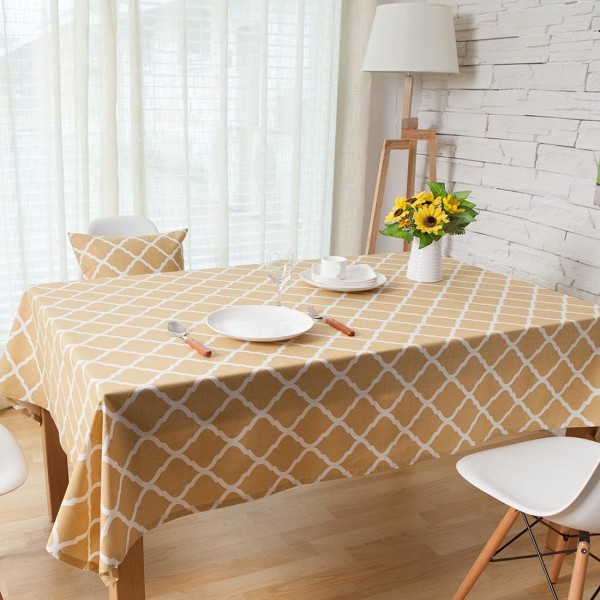 Diamantmönster fyrkantiga dukar Bomull Linne Geometriska dukar Bordsdukar för kök Matbord Restaurangdekoration (gul, 55"x55")