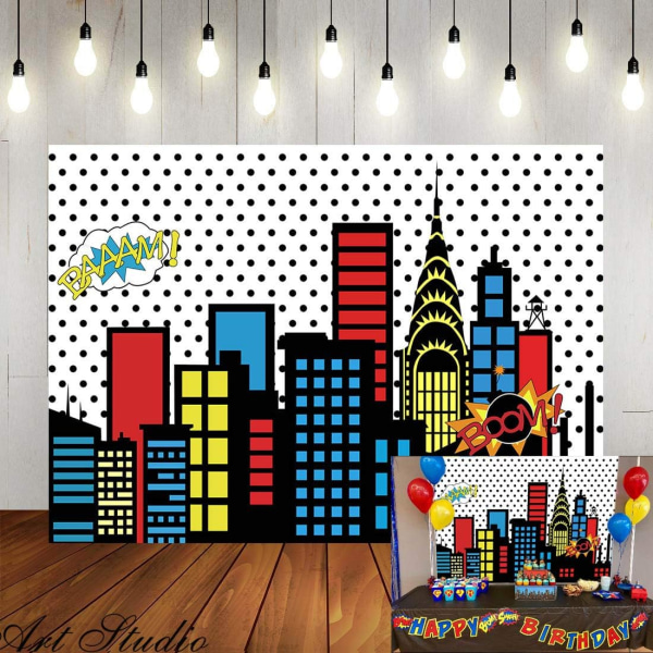 5x3ft Superhelte Super City Fotografi Baggrunde Skyline Bygninger By Boom Foto