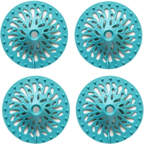 Slitstark hårplugg i silikon Cover Lätt att installera och rengöra Lämplig för badrumsbadkar och kök (4 st, blå)