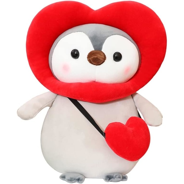 9,8 tommer sød pingvin rød kærlighed brugerdefineret udstoppet dyr plys dukke Kawaii blød pingvin plys legetøj med rødt hjerte outfit til drenge og piger dekoration