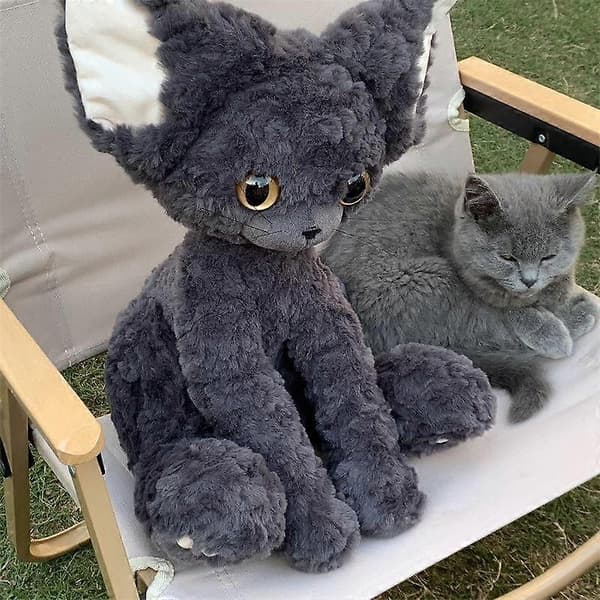 Pehmeä Musta Devon Rex Kissa Pehmolelu 30cm Pörröinen Lelu