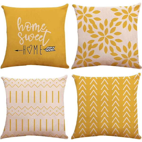 Kuddfodral 18x18 Set om 4, Modern Soffa Överkast Kuddfodral, Dekorativt Utomhus Linnetyg Kuddfodral 45x45cm (Gul, 18x18, Set om 4)