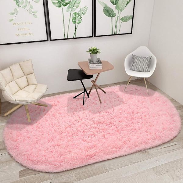 Soikea Pehmeä ja Utrapehmeä Matto Makuuhuoneeseen, Plussinen Shaggy-Matto Lastenhuoneeseen, Sängyn Viereen, Vauvanhuoneeseen, 2.6 x 5.3ft, Vaaleanpunainen