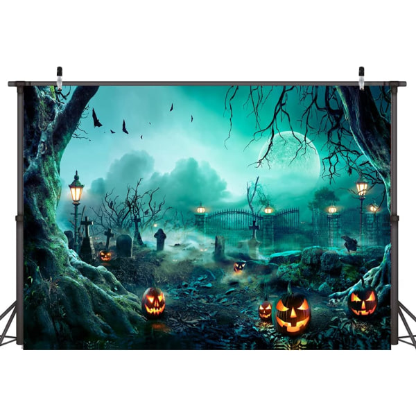 7X5FT Halloween-tausta Kauhu Kuu Yö Pelottava Hautausmaa Kurpitsa Lyhty Tausta Halloween Lapsille Aikuisille Perhejuhliin Syntymäpäiväbanneri