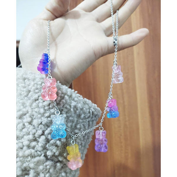 Heyone 7 färger söt Gummy Bear Halsband Färgglada Hartsbjörn Hänge Halsband för Kvinnor Flickor