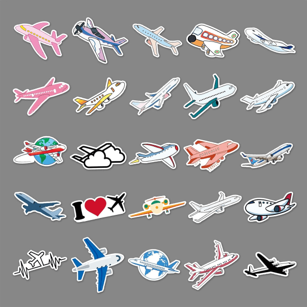 50 stk flystickers for vannflasker, bærbare datamaskiner, biler, hydroflasker, telefoner, gitarer, skateboard, kawaii flyplanlegger