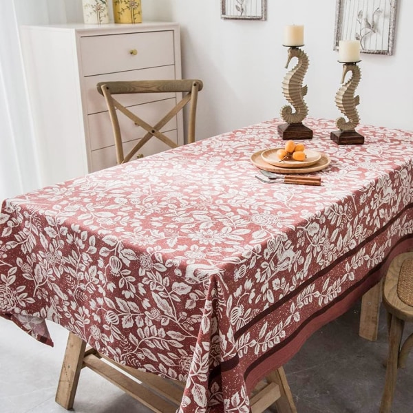 Blommor och växter rektangulära dukar Lyxig bomullsblandning bordsdukar för köksmatbord (vinröd, 55"x98")