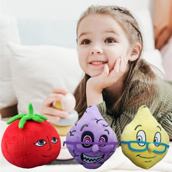 Frugtbamser i plys, 8,7 tommer, Miss Lemons og Mr. TomatoS, søde frugtbamser (lilla citroner)