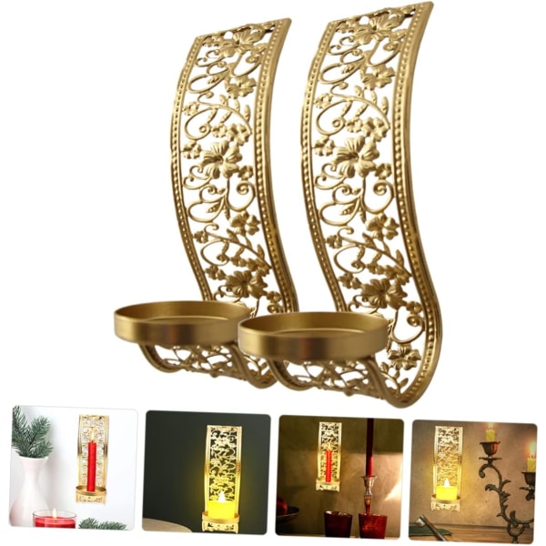 2 st metallljusstake bordsdekor i Mellanöstern dekor väggljusstake hängande ljus väggljusstativ gyllene