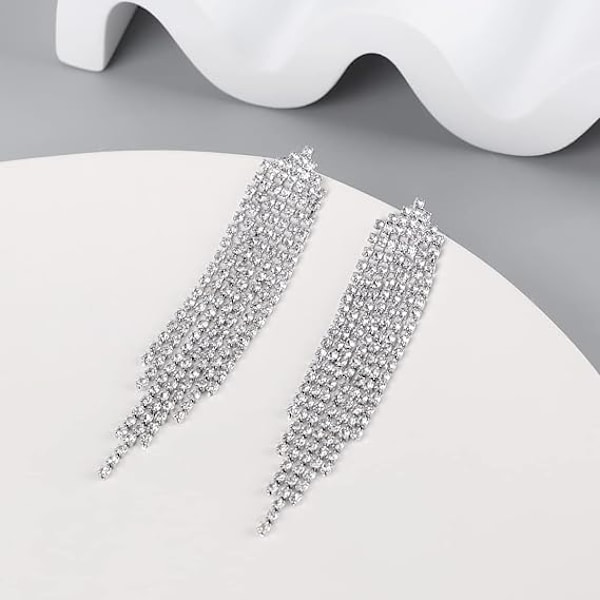 Hängande örhängen med fransar, linjära droppörhängen, festliga smycken, 925 sterling silver, droppörhängen för kvinnor och flickor