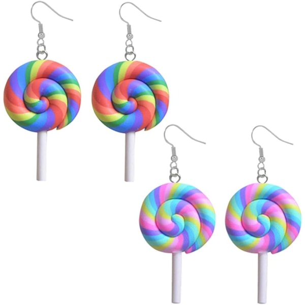 Heyone 2 par Kreativ Unik Simulering Mat Fargerik Regnbue Lollipop Dingle øredobber Håndlaget Kawaii Candy