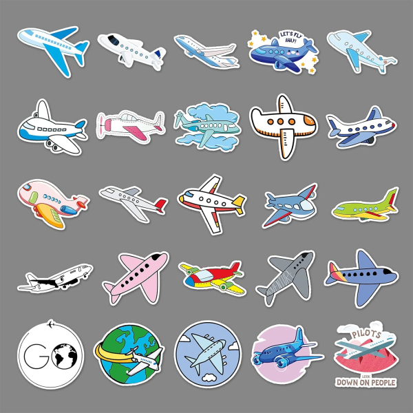 50 stk flystickers for vannflasker, bærbare datamaskiner, biler, hydroflasker, telefoner, gitarer, skateboard, kawaii flyplanlegger