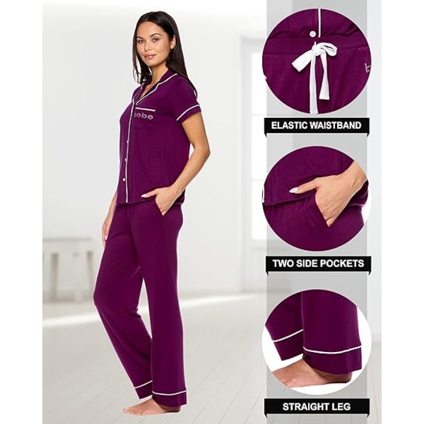 Pyjamasset för kvinnor - Pyjamastopp och pyjamasbyxor med hackkrage PJ Set - Pyjamas för kvinnor Logotyp