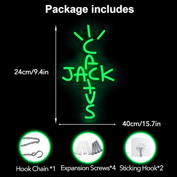 Cactus Jack Neon Skylt Gröna Ord Neon Ljusskylt Väggkonst Neonljus För Rap Talking West Coast Ljus Upp Hängande Skylt För Sovrum Hem Bar Pub Fest