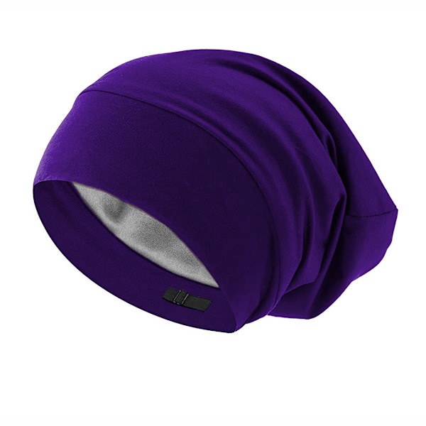 Sidenhatt, sovhatt, mjuk hårscarf, skyddande hatt, satinfordrad hatt, justerbar turban, mössa, sjuksköterskehatt, hatt för mediumlockigt och krusigt hår Purple