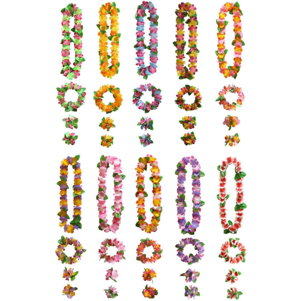 40 pakke hawaiianske leis, tropiske festartikler af hula lei halskæde armbånd pandebånd kæmpe kunstige silkeblomster.