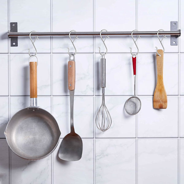 17 stk. S-kroge til ophængning, køkkenkroge, skabstang S-krog til planter, potter, håndklæder og tasker, med sikkerhedsspændedesign, 3,5 tommer