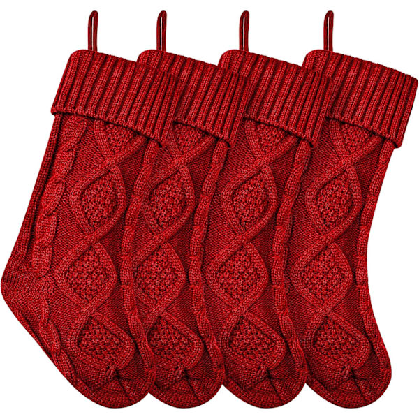 Jule Strømper Store Strikkede Jule Strømper 18 Tommer Peis Hengende Strømper for Familie Ferie Julepynt (Burgunder, 4)