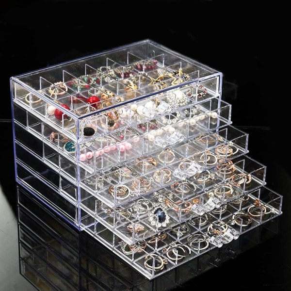 Organizer för örhängen, förvaringsboxhållare för akryl smycken 5 lådor Transparent smyckesställ med 120 små (klar)