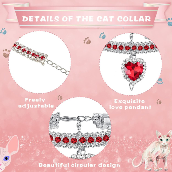 4 stycken strass katt halsband hjärta bling breakaway katt halsband justerbar krage mjuk sammet kattunge krage med strass kärleks hjärta (7,9-9,8 tum)
