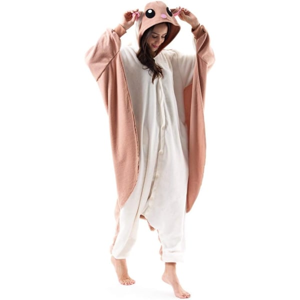 Unisex voksen tegneseriekostume Halloween jule Nattøj Jumpsuit Onesies Plys Cosplay Pyjamas Flying Squirrel XL