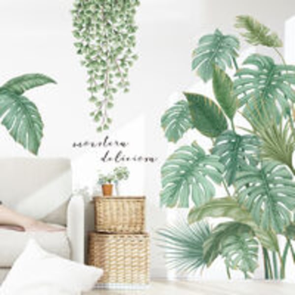 Green Plant Wall Sticker, Tropical Plant Wall Sticker, Suitable For Bedroom, Living Room, Dining Room, TV Background Wall