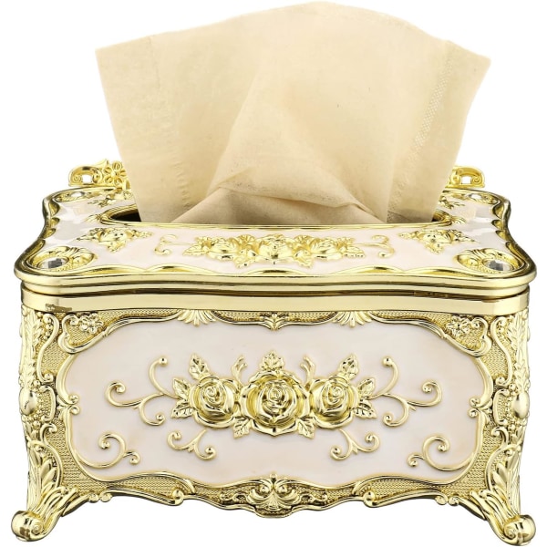Rose Tissue Box Akryl Hållare Cover Lyxig Elegant Design Tissue Hållare Pappershållare Servetthållare för hemtoalettbadkar (guld med vitt)