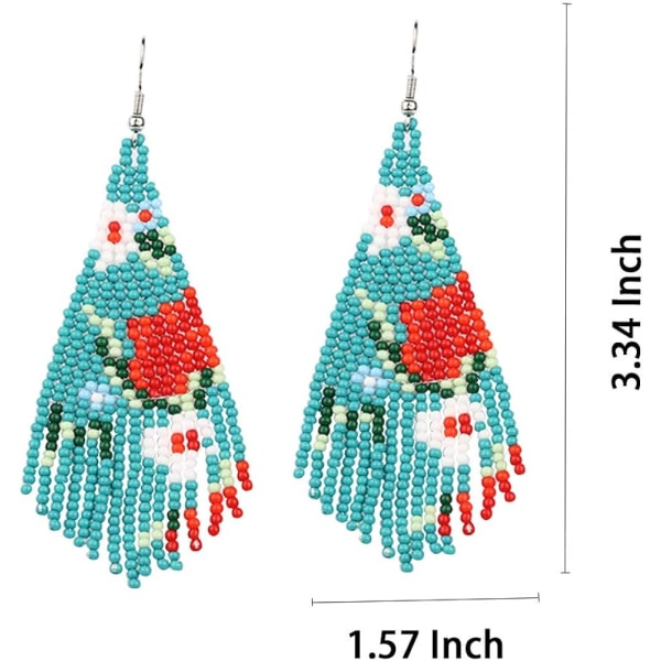Heyone Pitkät Helmikorvakorut - Boho Native Käsintehtyt Siemenhelmi-Röyhelökorvakorut Naisille ja Tytöille, Bohemian Suuret Statement