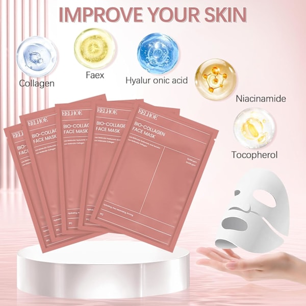 5-pack Biodance Collagen Mask, Bio Collagen Real Deep Mask, Bio Collagen Overnight Mask, Kollagenmask, Återfuktande Mask, Ljusare Hud, Reducera Fina Linjer A