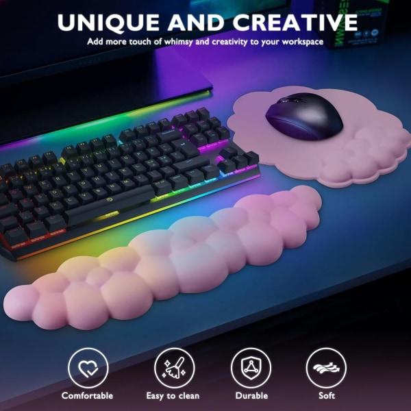 Rosa sky wrist rest spill tastatur og musematte, gir ekstra komfort for håndleddet og hånden med stilig memory foam musematte