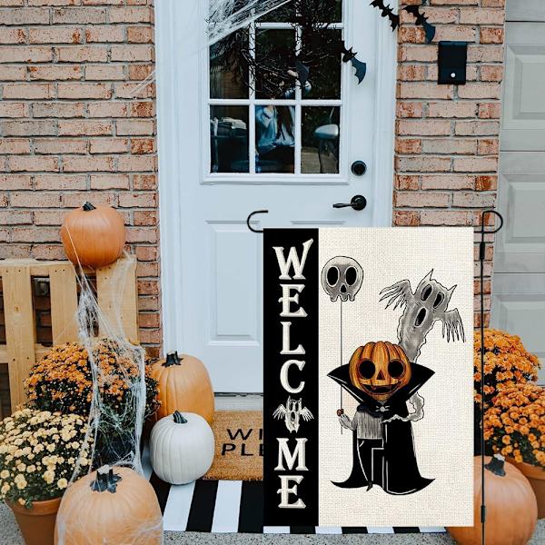 Kaksisuuntainen kausipuutarhalippu, 12x18 tuumaa, tervetuloa kevään juhlapyhiin, pieni pihalippu ulkokoristeisiin (halloween-luuranko)
