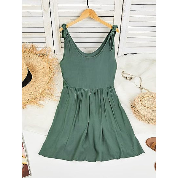 Naisten kesäolkaimet solmiohihna Babydoll-mekko Rentti Scoop Neck A-Line Luistelija Swing Mini Sundress