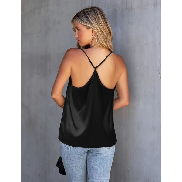 Satin Mesh V-ringad tank top dam camisole i siden, casual blus (stor)