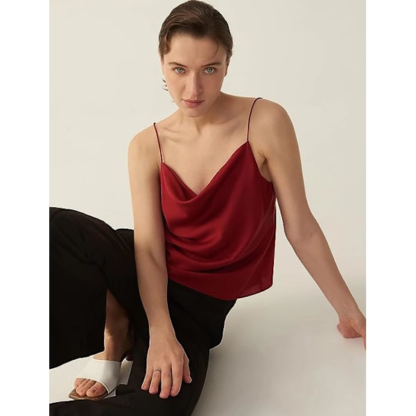 Silke Camisole Topper for Kvinner Kuppel Hals Camis Sateng Tank Top Sexy Spaghetti Stropp Ermeløs Løs Bluse（stor）