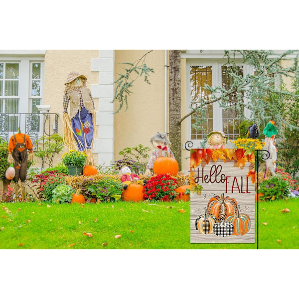 Hej efterår græskar have flag lodret dobbeltsidet Halloween Thanksgiving efterårsblade gård udendørs dekoration 12,5 x 18 tommer (Hej efterår, 12,5 x 18)