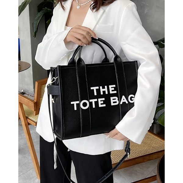 Shopper til kvinder, PU-læder shopper, skuldertaske, crossbody-taske eller håndtaske til skole, kontor, rejser (10,6 x 13 x 6,3 tommer)