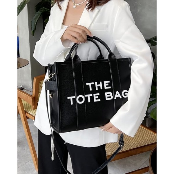 Toteväska för kvinnor, PU-läder toteväska, axel-, crossbody- eller handväska för skola, kontor, resor (10,6X13X6,3 tum)