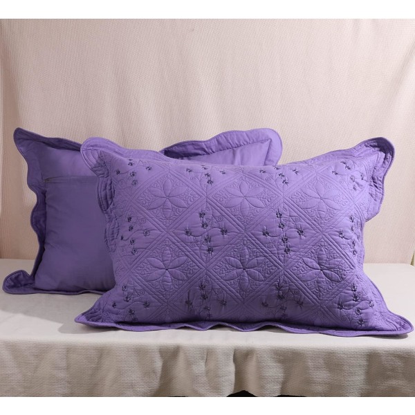 2-delt brodert bomull quiltet seng putevar Rustic Solid Color Soft dekorative putevar sett (lilla, 20\"x28\")